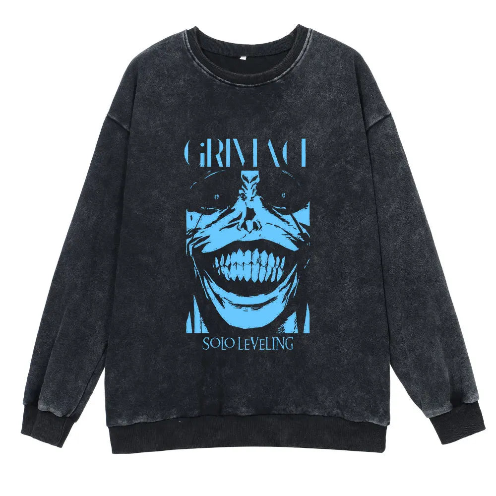 Solo Leveling Vintage Hoodie – Retro Washed Oversized Cotton Pullover