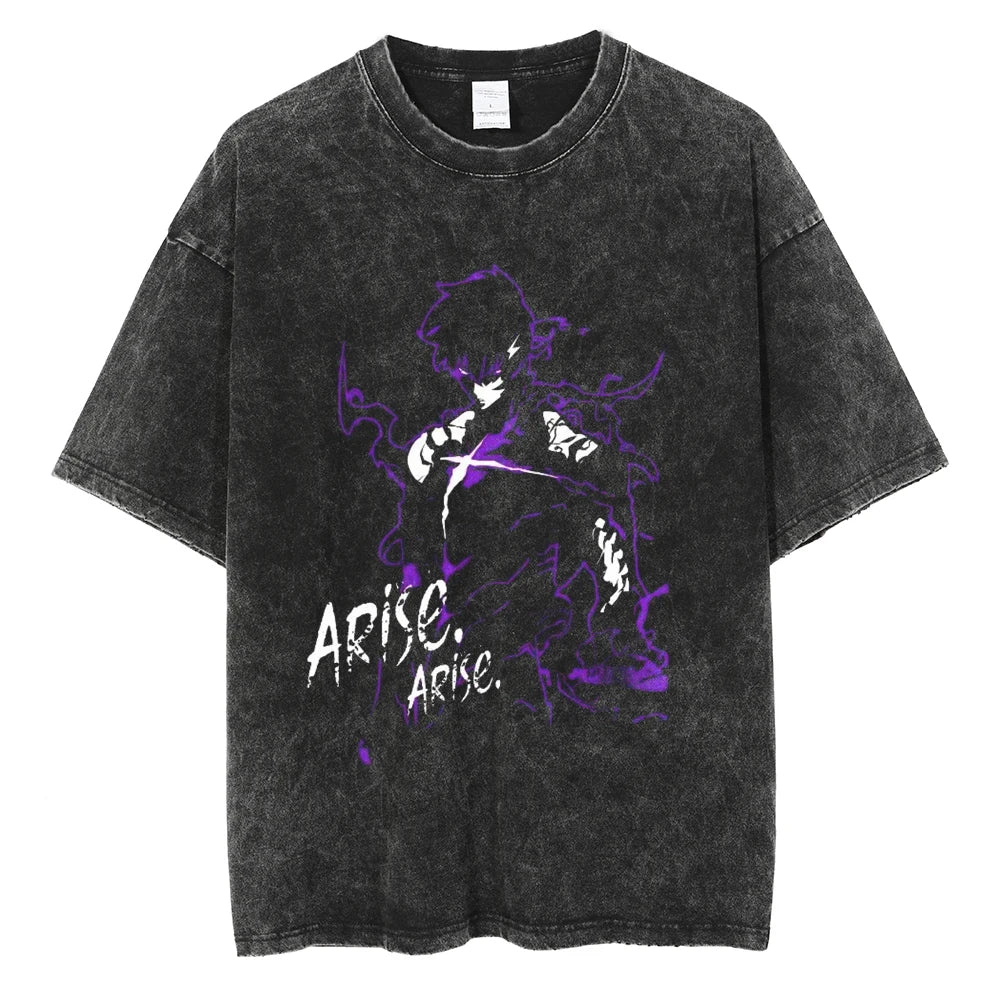 Solo Leveling Vintage T-Shirt – Washed Cotton Loose Fit Tee