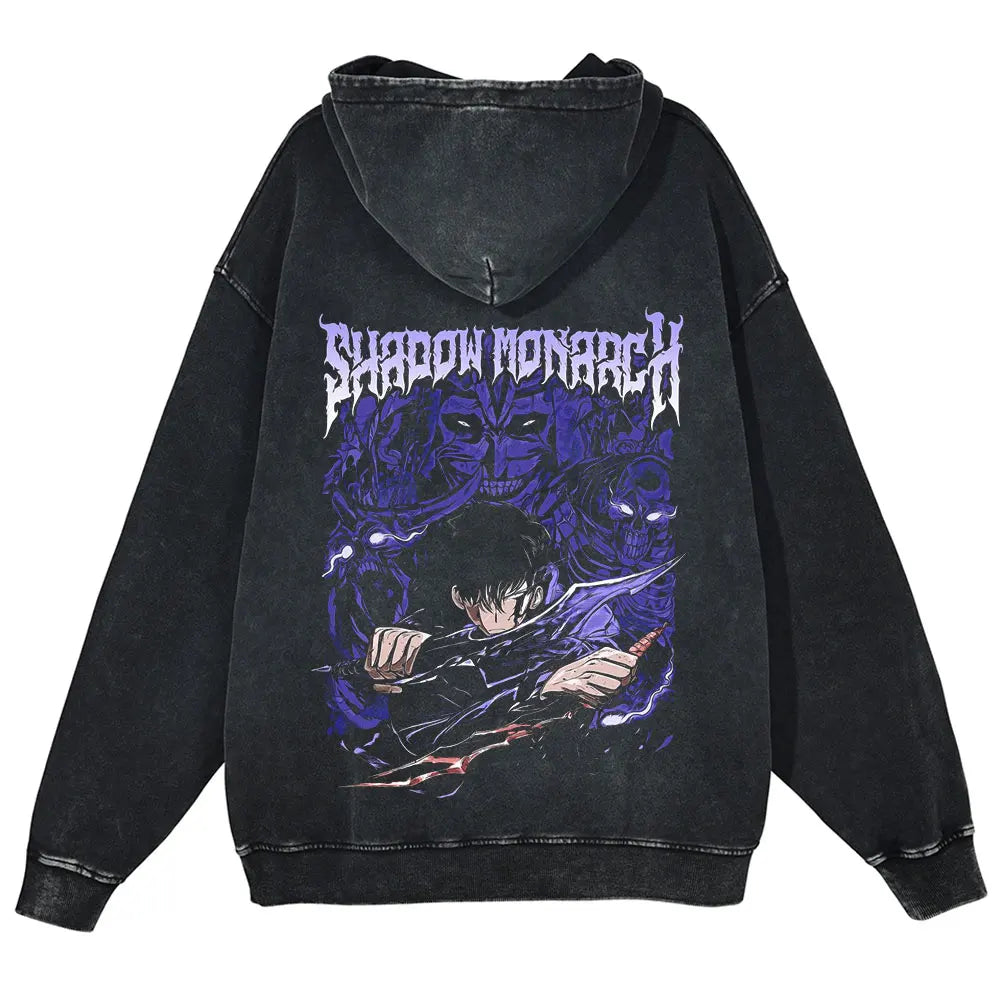 Solo Leveling Vintage Hoodie – Retro Washed Oversized Cotton Pullover