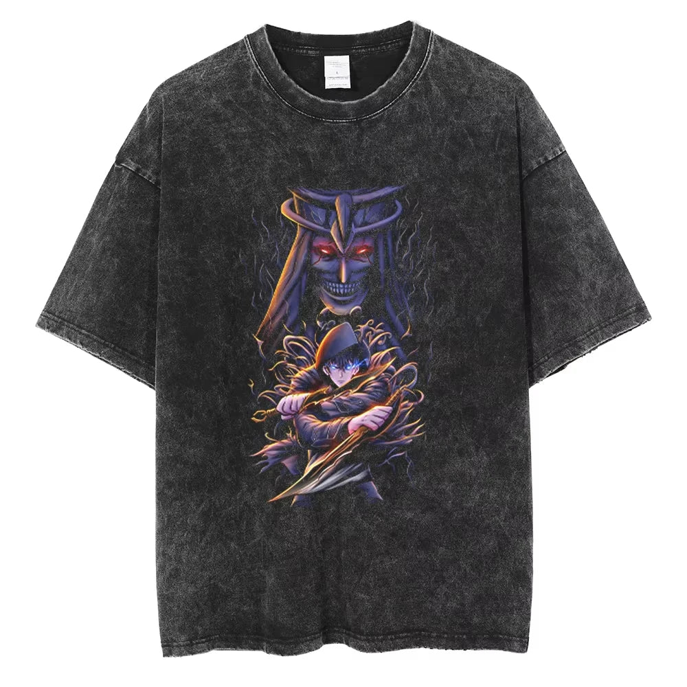 Solo Leveling Vintage T-Shirt – Sung Jin-Woo Printed Cotton Tee