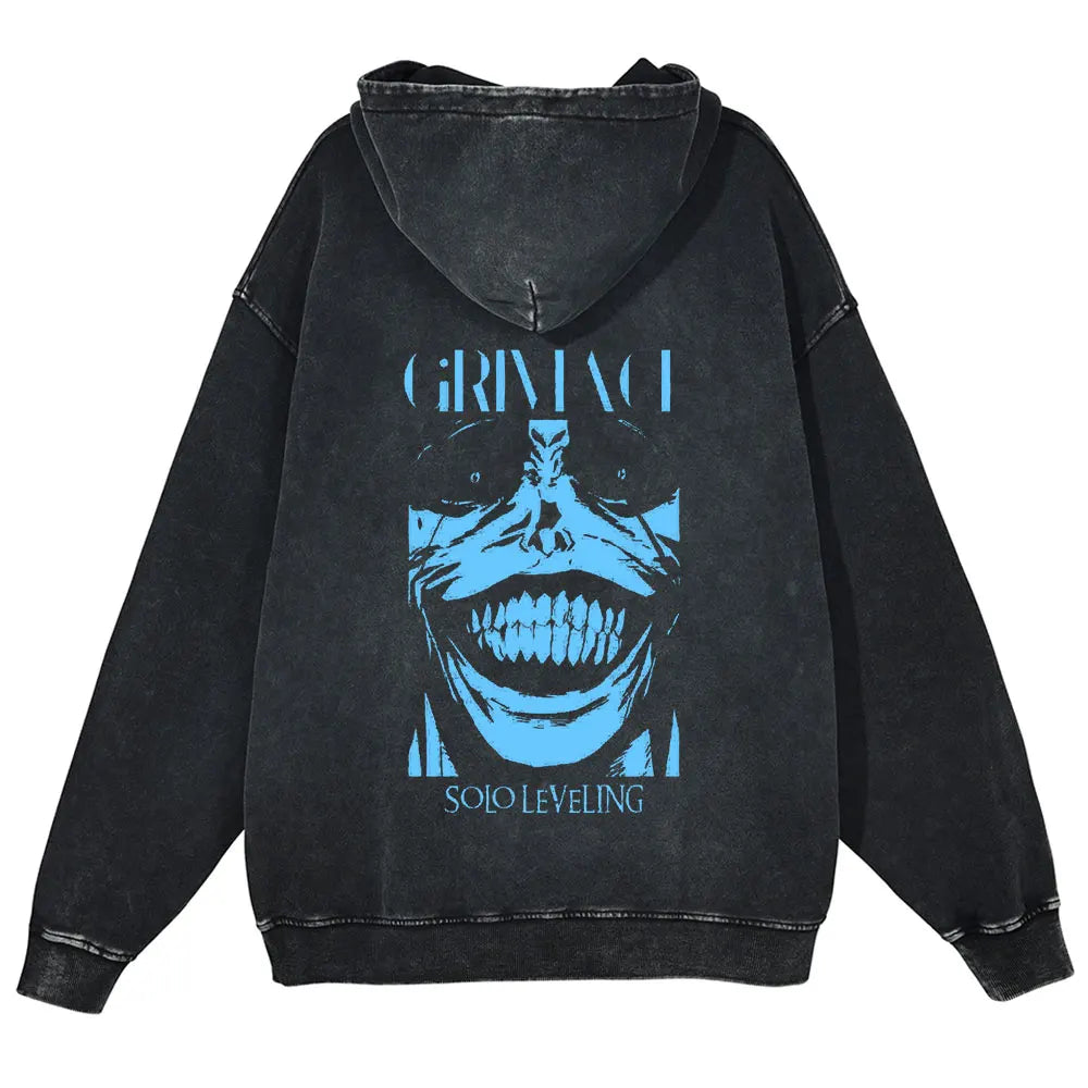Solo Leveling Vintage Hoodie – Retro Washed Oversized Cotton Pullover