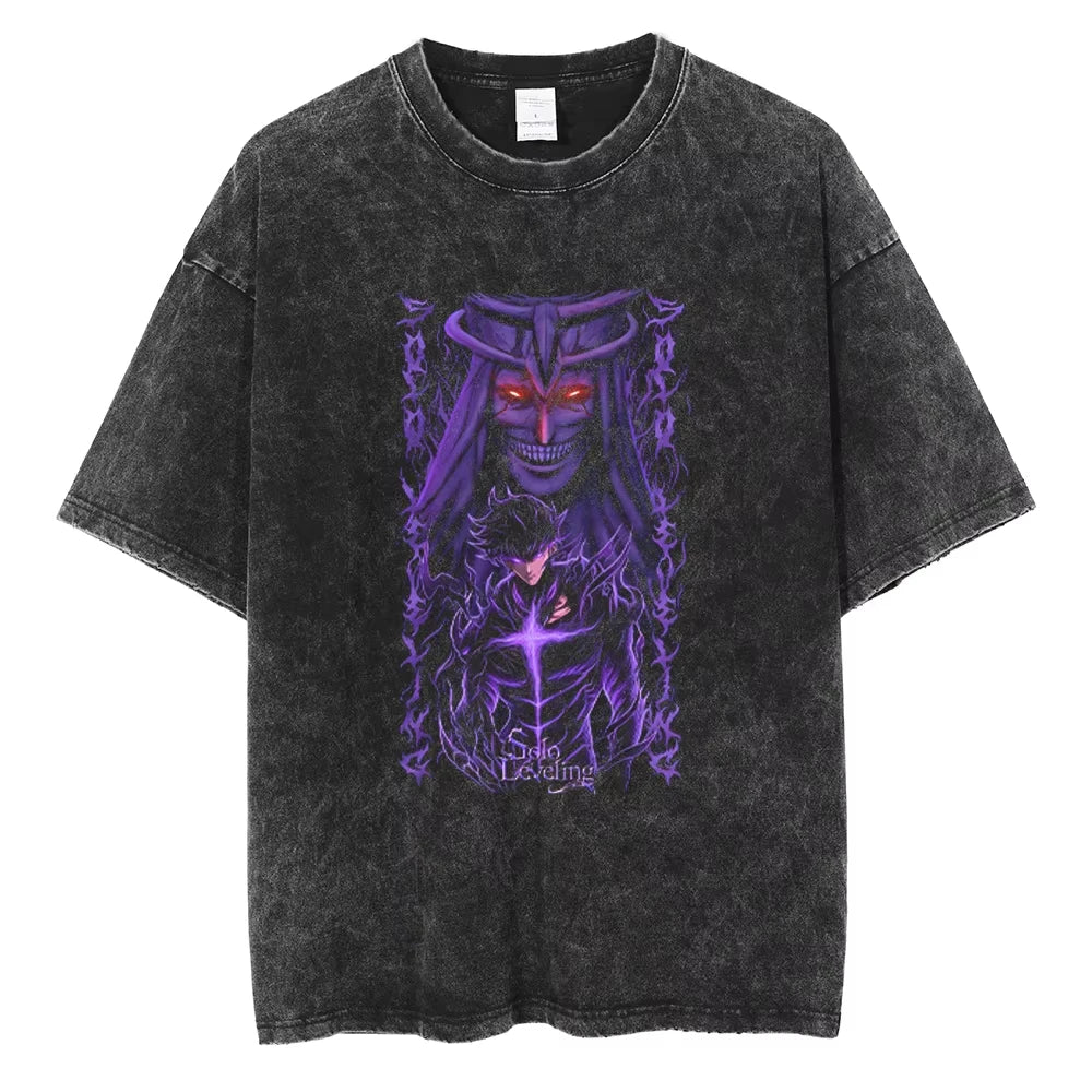 Solo Leveling Vintage T-Shirt – Sung Jin-Woo Printed Cotton Tee