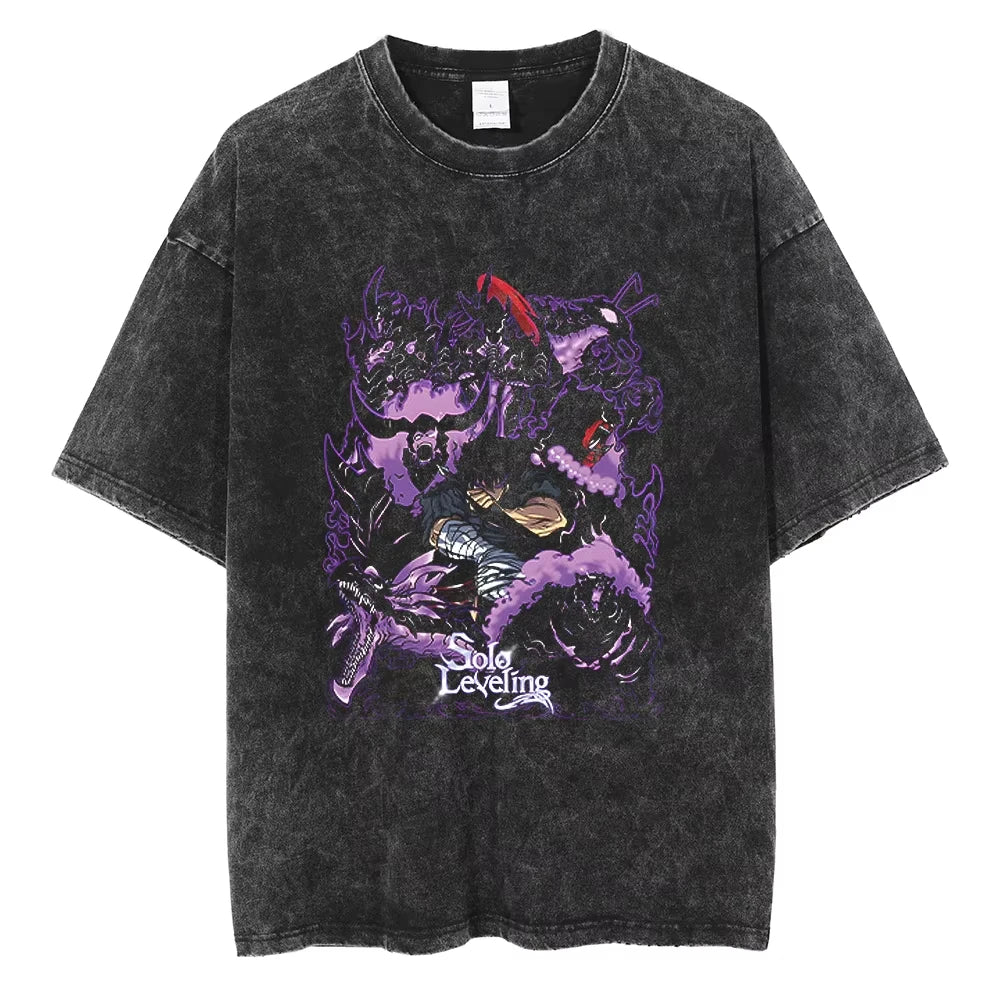 Solo Leveling Vintage T-Shirt – Sung Jin-Woo Printed Cotton Tee