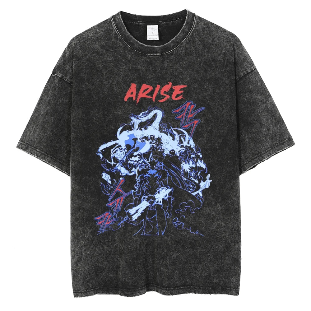 Solo Leveling Vintage T-Shirt – Washed Cotton Loose Fit Tee