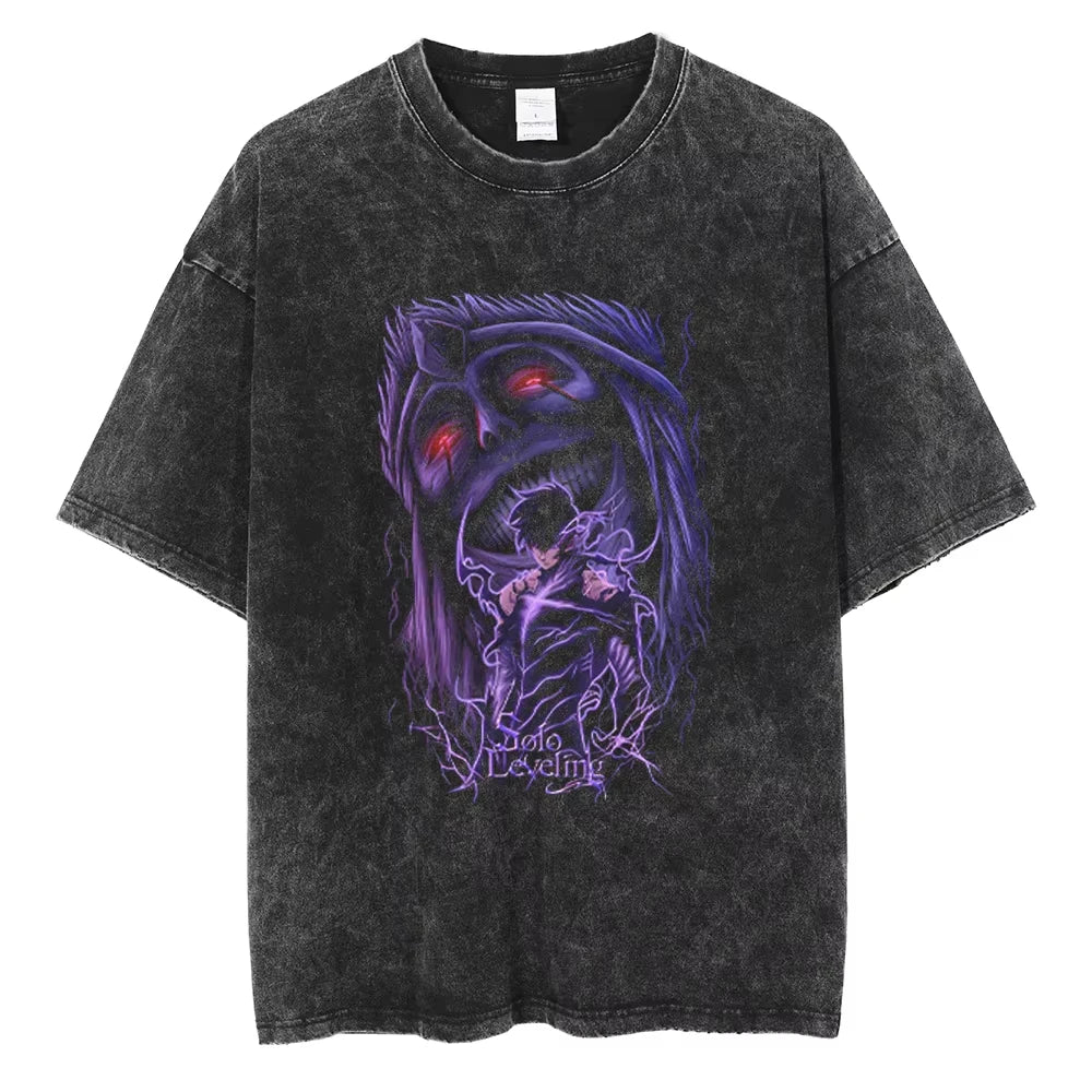 Solo Leveling Vintage T-Shirt – Sung Jin-Woo Printed Cotton Tee