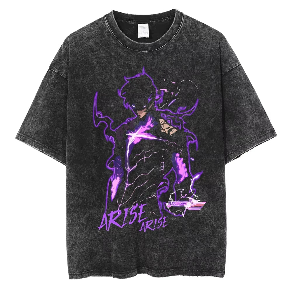 Solo Leveling Vintage T-Shirt – Sung Jin-Woo Printed Cotton Tee
