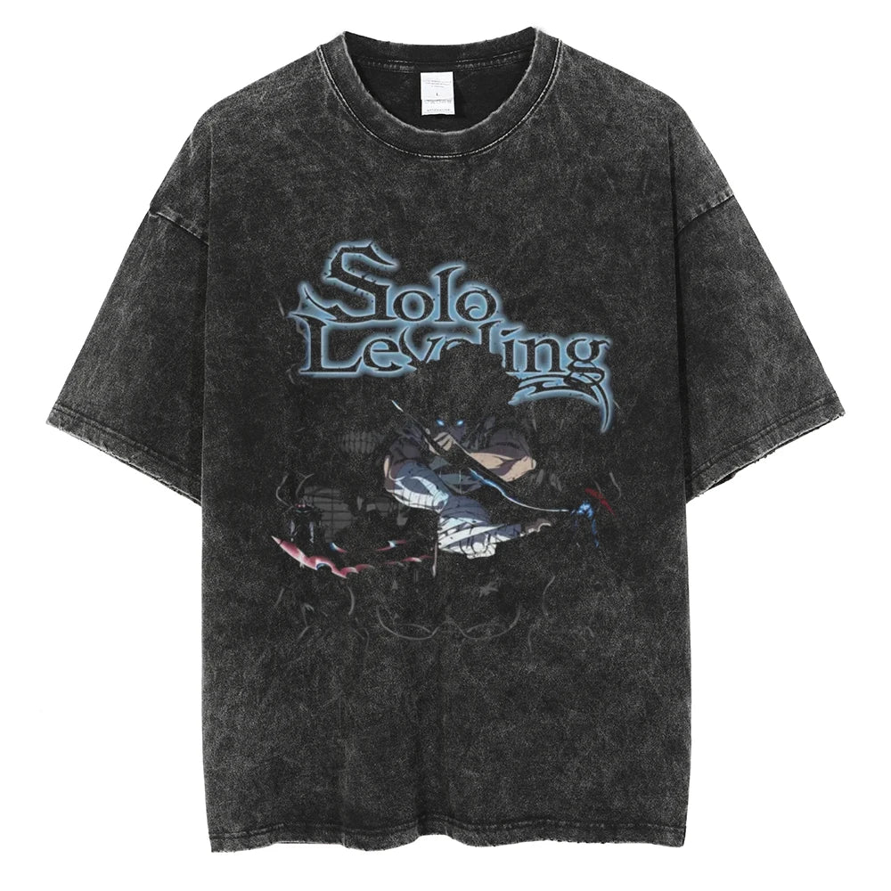 Solo Leveling Vintage T-Shirt – Washed Cotton Loose Fit Tee