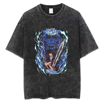 Solo Leveling Vintage T-Shirt – Sung Jin-Woo Printed Cotton Tee