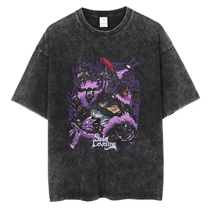 Solo Leveling Vintage T-Shirt – Sung Jin-Woo Printed Cotton Tee