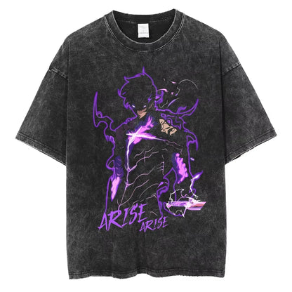 Solo Leveling Vintage T-Shirt – Sung Jin-Woo Printed Cotton Tee
