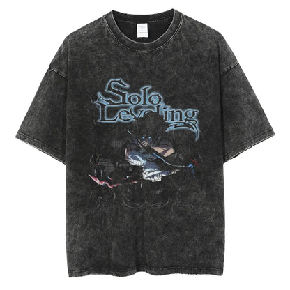 Solo Leveling Vintage T-Shirt – Washed Cotton Loose Fit Tee